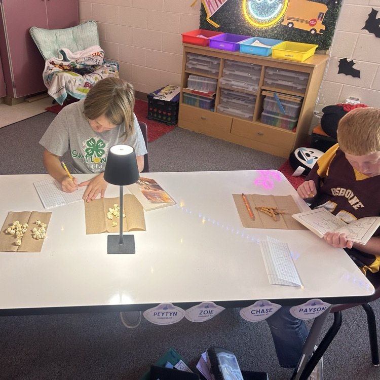 5th graders went to Mrs. Mick’s snack and coffee shop to “taste” their new Thunder Rolling in the Mountains novel. Students filled out menus that discussed what they noticed and wondered about the book while enjoying a snack.