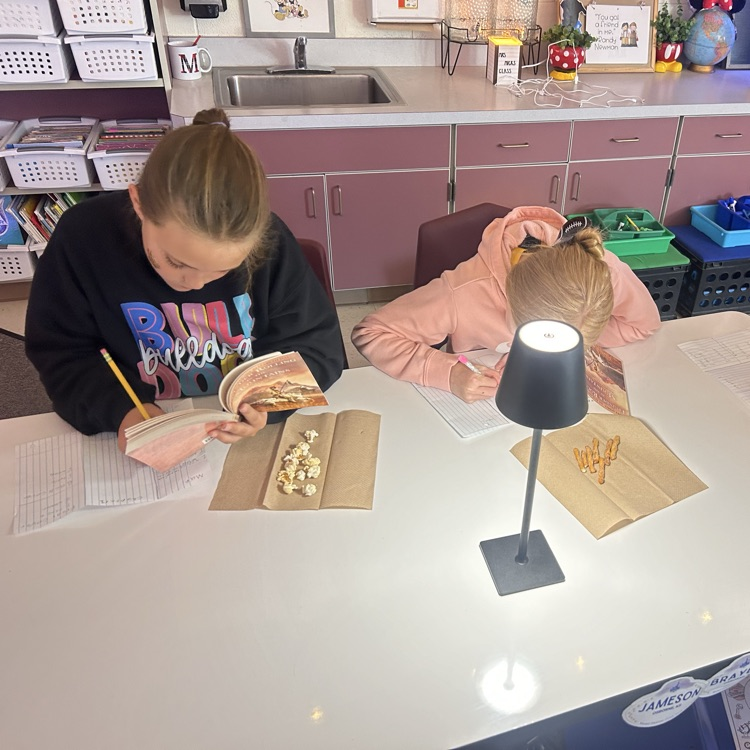5th graders went to Mrs. Mick’s snack and coffee shop to “taste” their new Thunder Rolling in the Mountains novel. Students filled out menus that discussed what they noticed and wondered about the book while enjoying a snack.