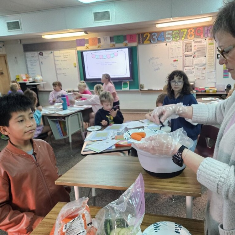 Third graders are participating in a healthy choices program through k-state extension. Today they learned all about fruits and vegetables and sampled some with homemade ranch dip!