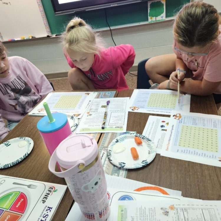 Third graders are participating in a healthy choices program through k-state extension. Today they learned all about fruits and vegetables and sampled some with homemade ranch dip!