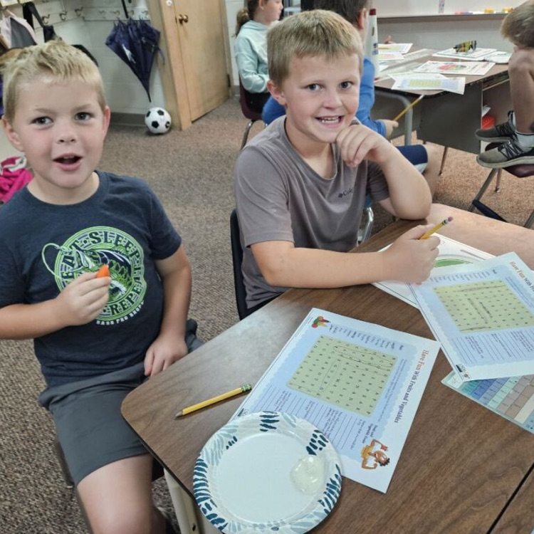 Third graders are participating in a healthy choices program through k-state extension. Today they learned all about fruits and vegetables and sampled some with homemade ranch dip!