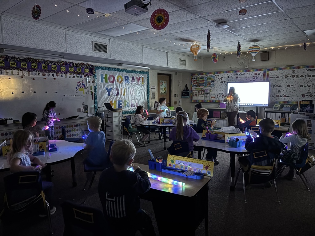 Fun in Mrs. Schultz’s class learning phonics with light up pop tubes today!