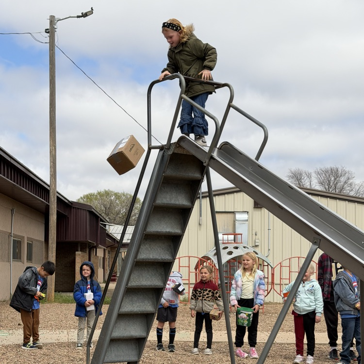 First graders put their engineering skills to use and each made an egg drop creation. Then they tested if their raw egg could survive a fall from the slide! 21 eggs survived! 7 eggs did not fare so well, but everyone had a great time trying!
