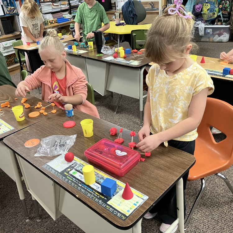 Mrs. Carlin’s class has been working on shapes in math. Today they made 2 dimensional and 3 dimensional shapes using toothpicks and play dough.