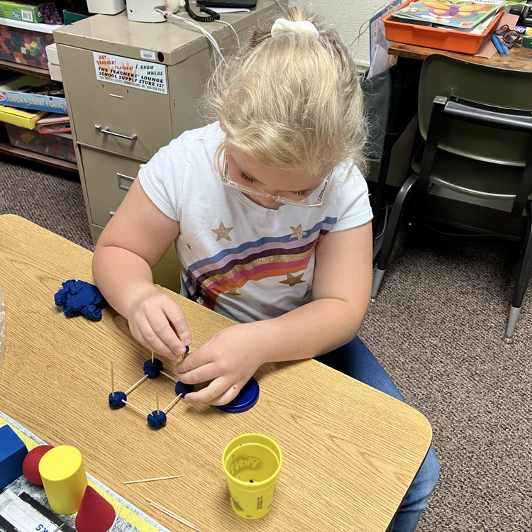 Mrs. Carlin’s class has been working on shapes in math. Today they made 2 dimensional and 3 dimensional shapes using toothpicks and play dough.