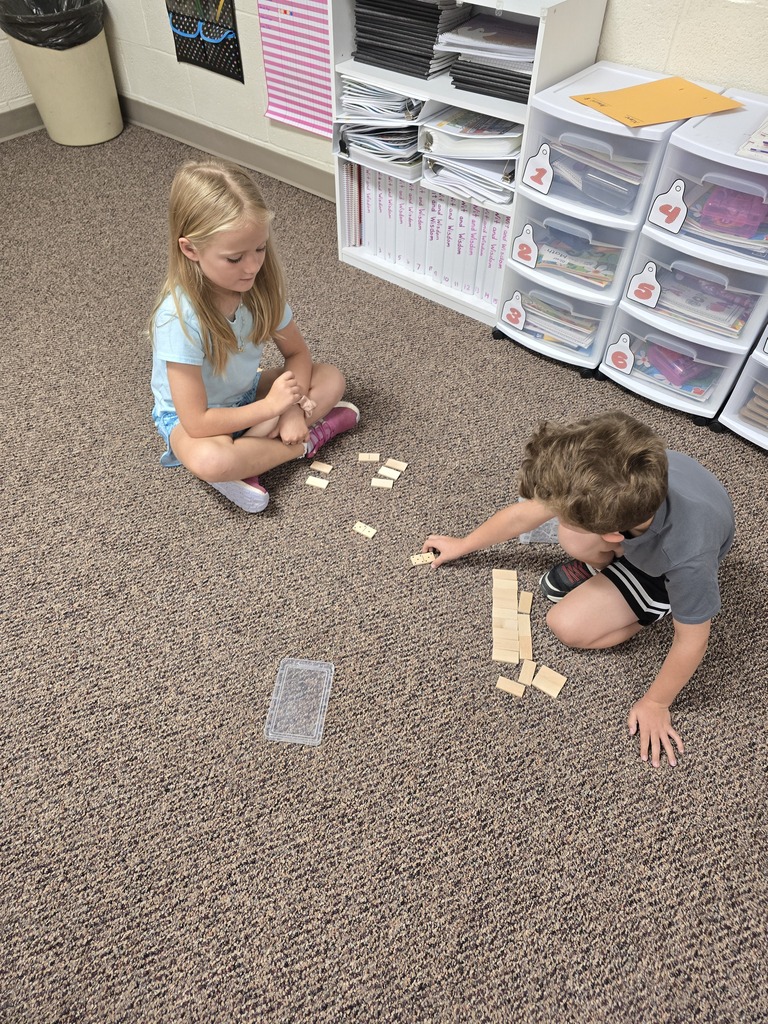 Mrs. Schultz's kindergarten class is using dominoes to help them learn about greater numbers.