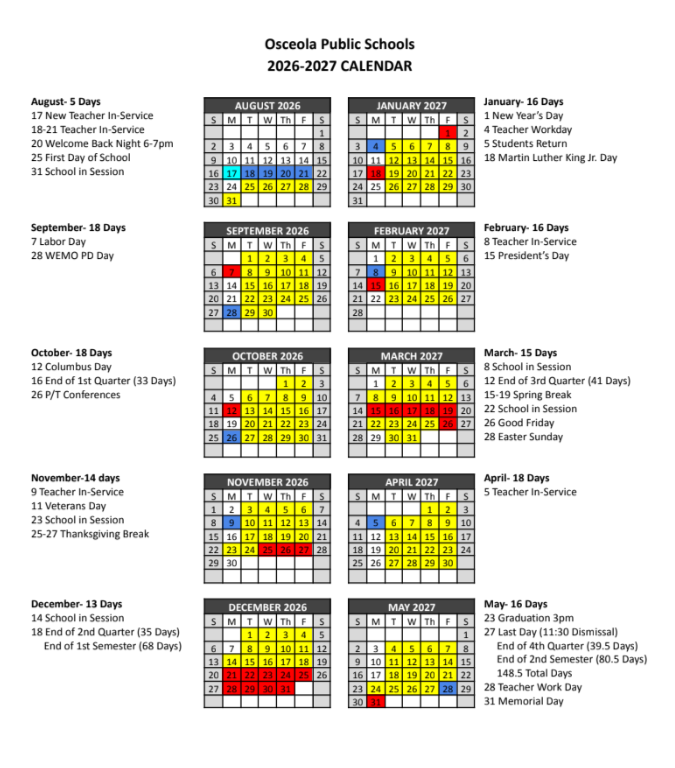 2026/2027 calendar