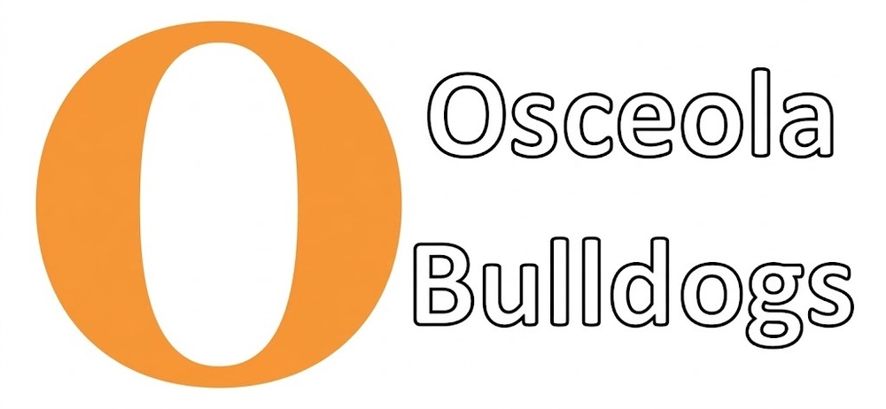 Osceola Bulldogs logo featuring a large orange letter O with ‘Osceola Bulldogs’ in outlined lettering.