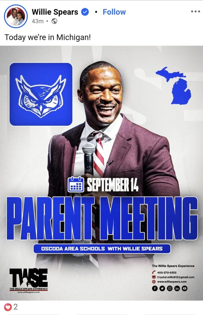 Image shows presenter, Willie Spears, who will speak to parents on Sept. 14 and students on Sept. 15.