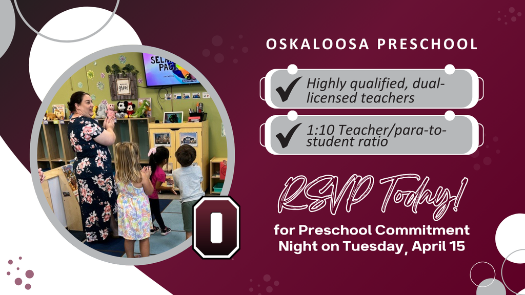 oskaloosa preschool: highly qualified, dual-licensed teachers; 1:10 teacher/para-to-student ratio