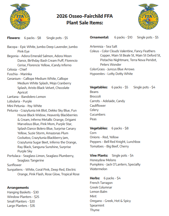 list of plant sale and prices