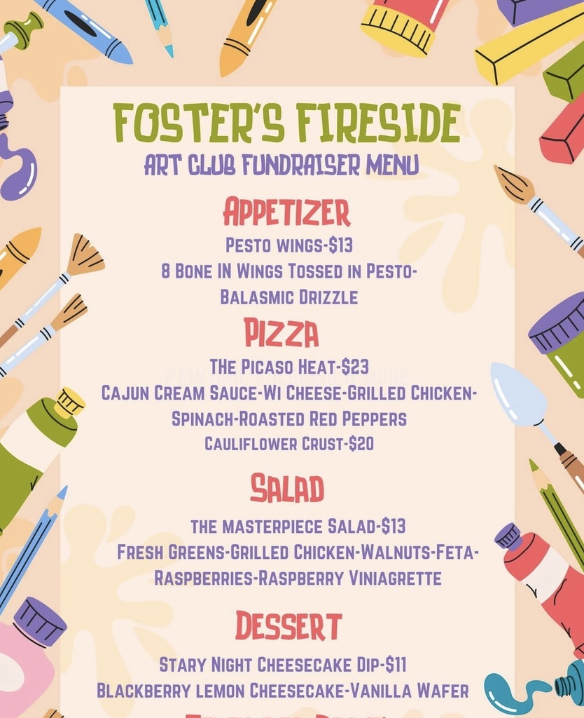 Foster Fireside special menu