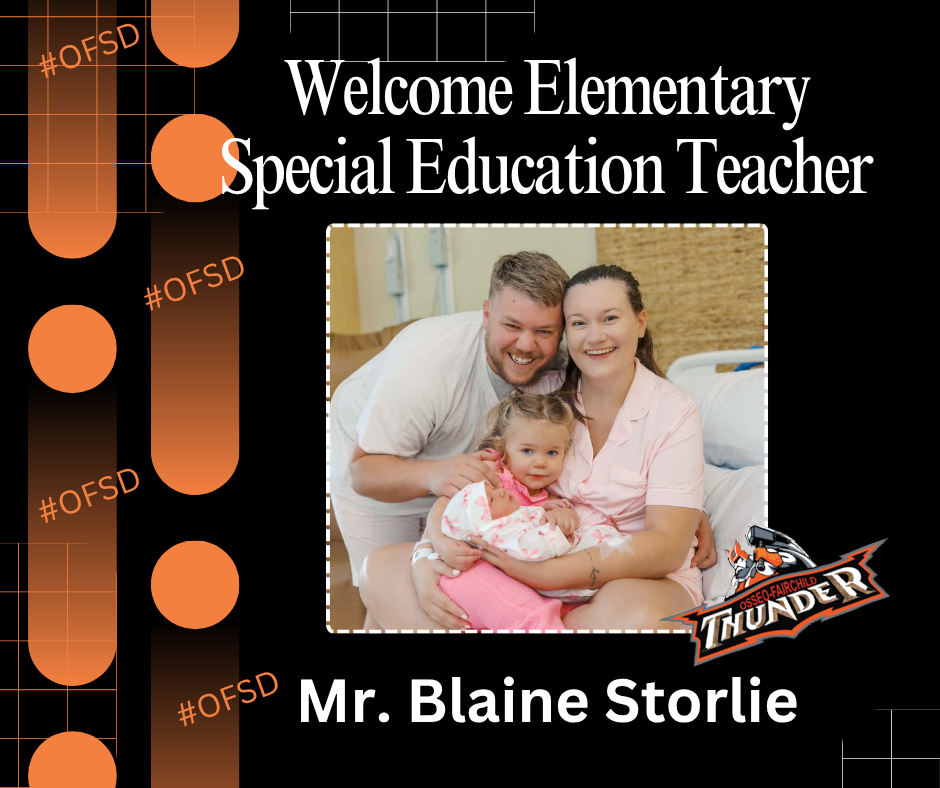Picture of new staff member Mr. Storlie, his wife and two children