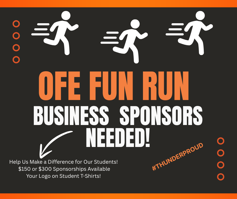 OFE FUN RUN Business Sponsors Needed Running graphic