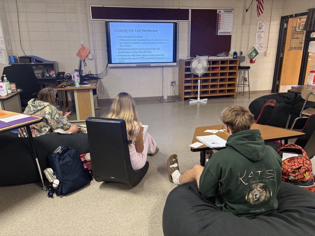 View of three students working in classroom