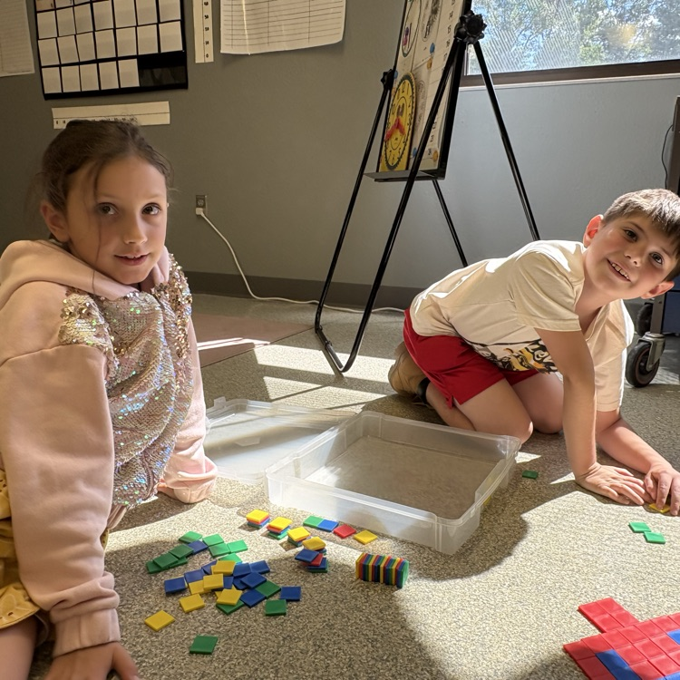 students with pattern blocks