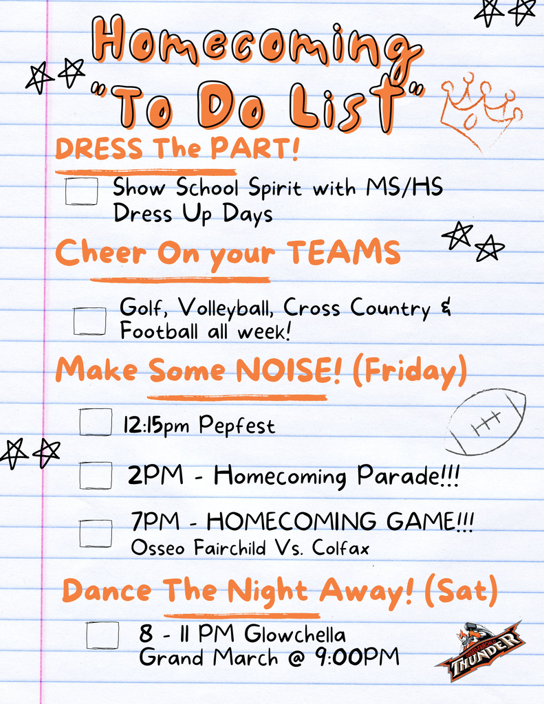 Homecoming To Do list Stars Thunder Logo Football Graphic on notepaper