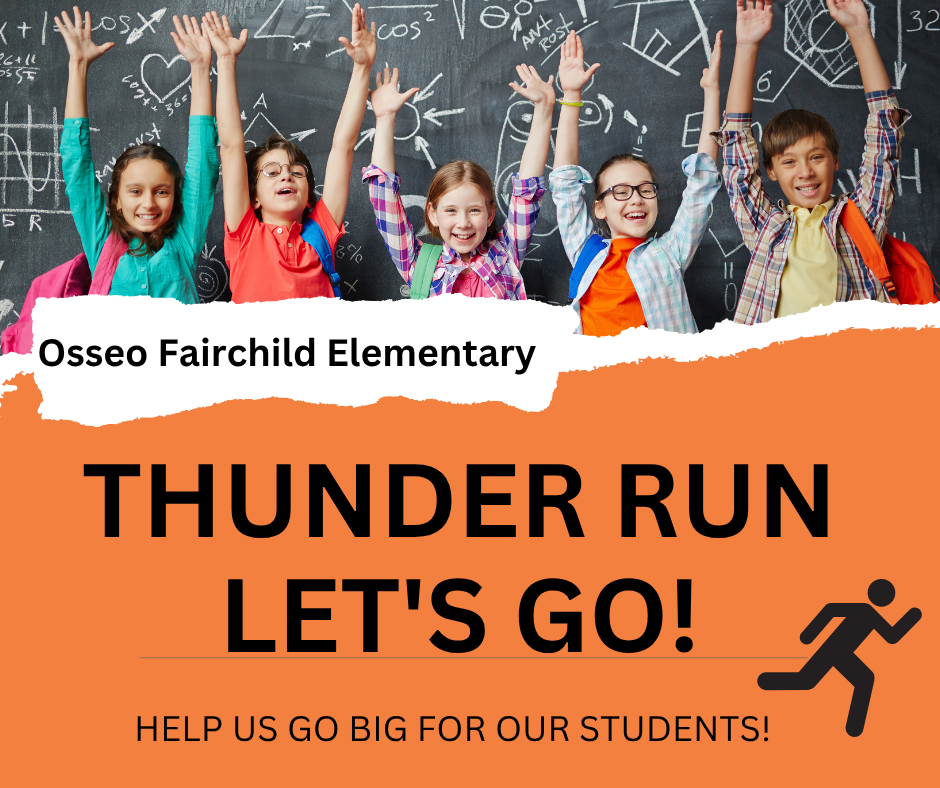 Students raising arms up in front of chalk board   Thunder Run Let's Go
