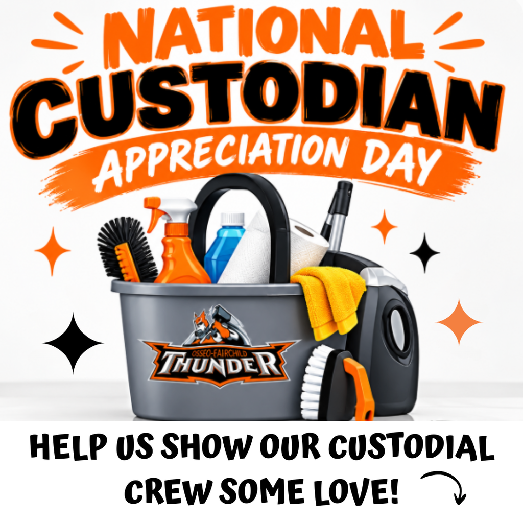 National Custodian Appreciation Day Cleaning supplies in a bucket with thunder logo