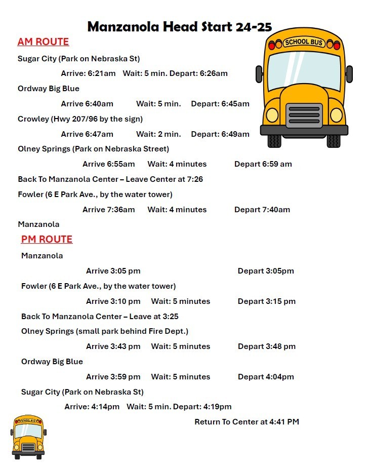 Manzanola Bus Route