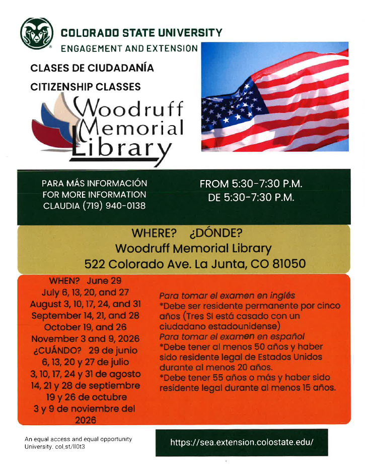 Woodruff Memorial Library CSU Extension Office Citizenship Class Flyer