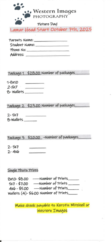 picture day order envelope