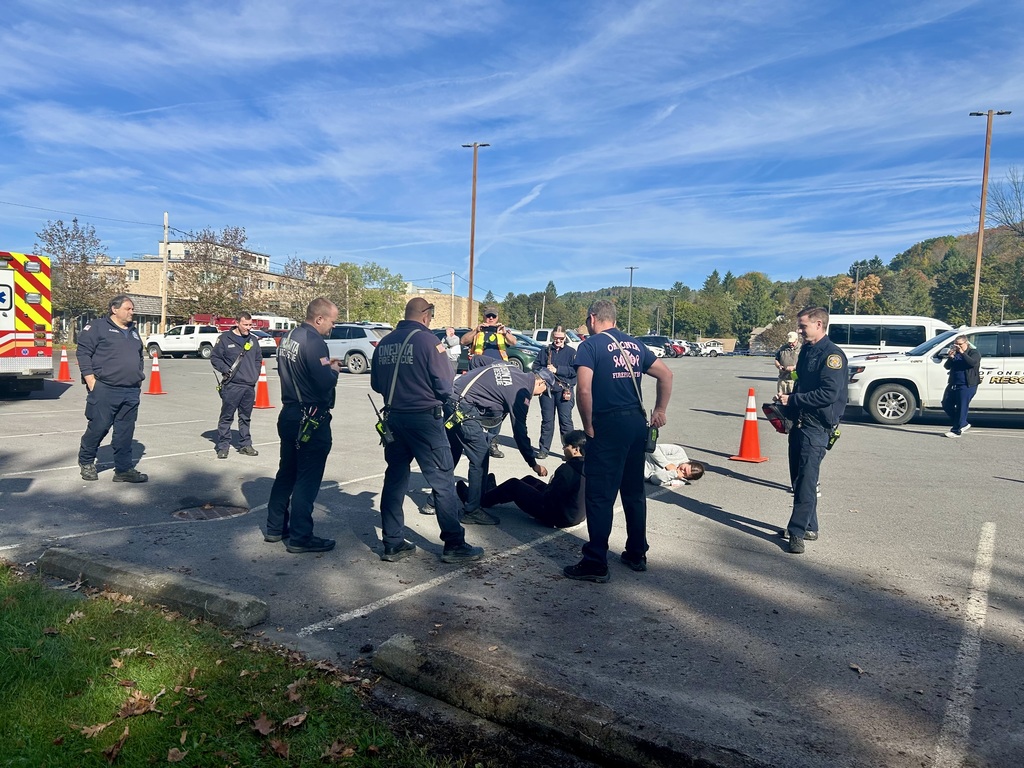 Emergency response team staging a triage area during the drill