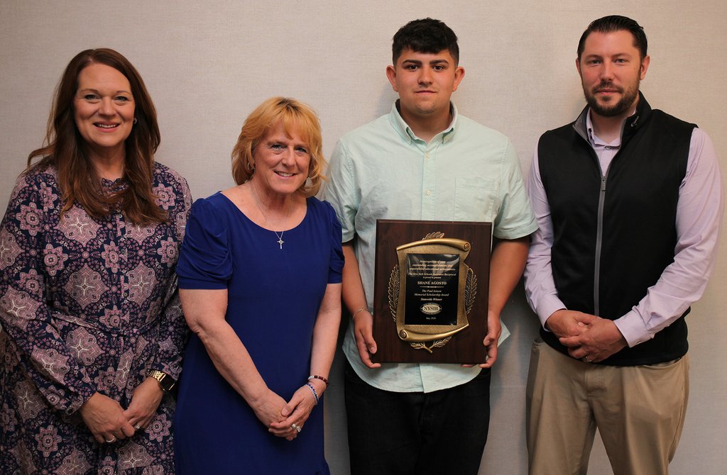 Dr. Jennifer Avery, ONC BOCES Deputy Superintendent, Kris Ferrell, NCOC building counselor, student holding a plaque, Jesse Bright, NCOC building principal