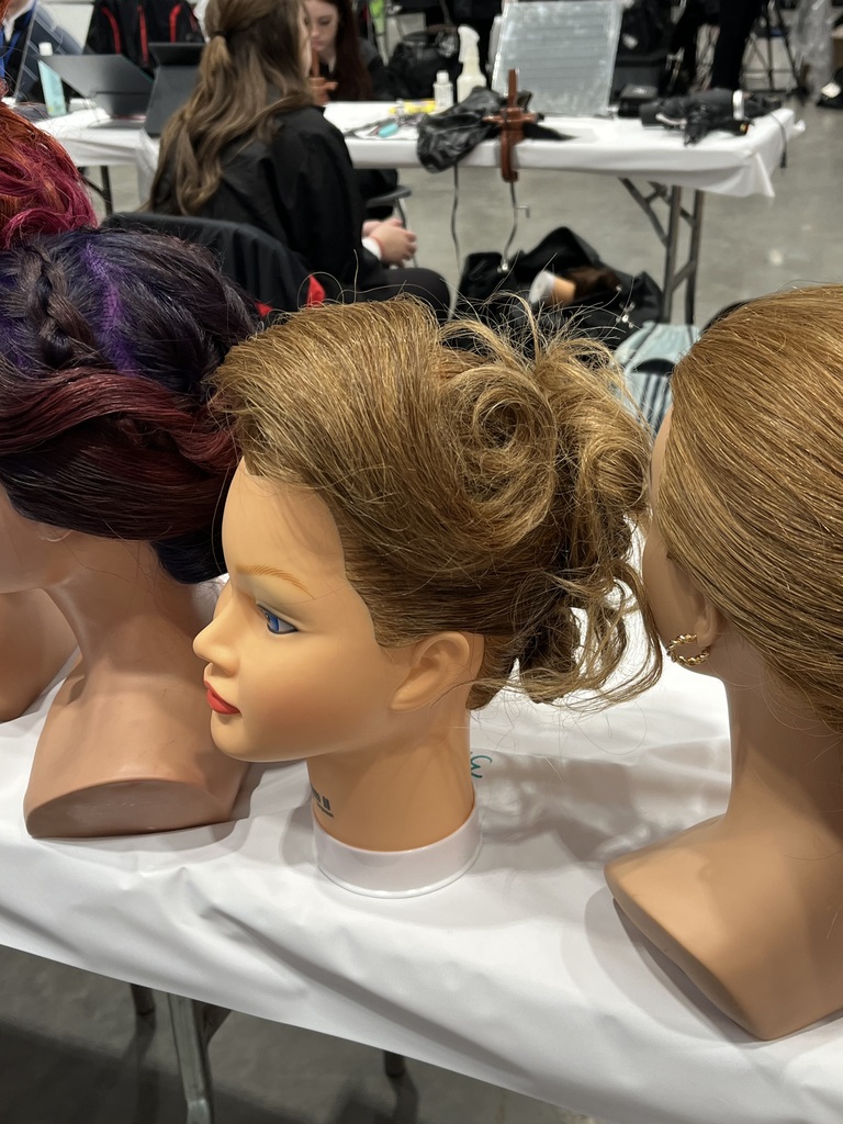 Mannequin head with hair done by student