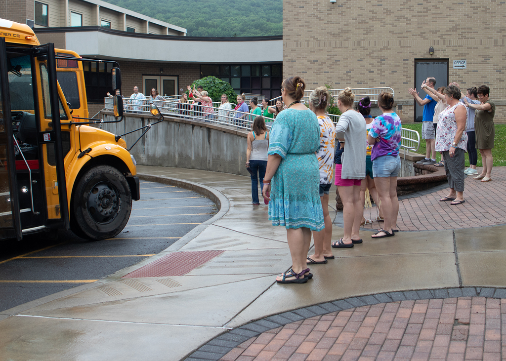 Students leaving on the last day