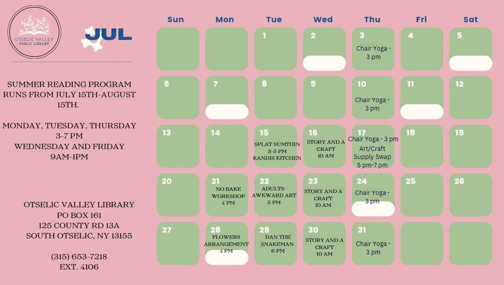 Library July schedule