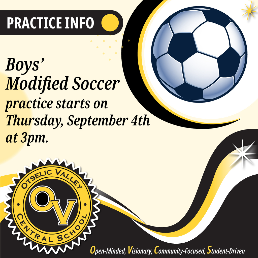 Boys' Modified Soccer Practice starts Thursday, Sept. 4th at 3pm