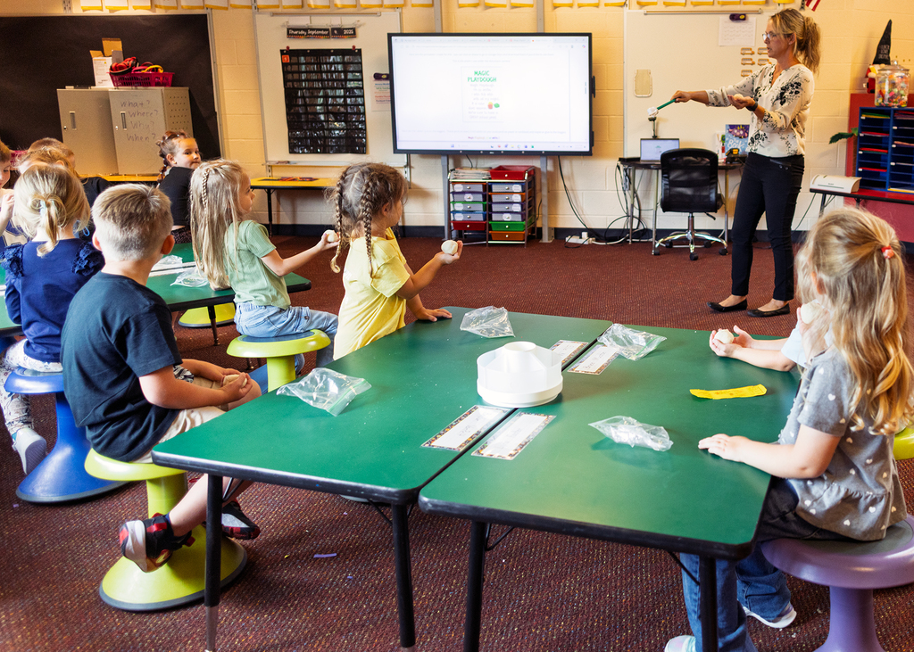 The class listening to the Ms. Davis