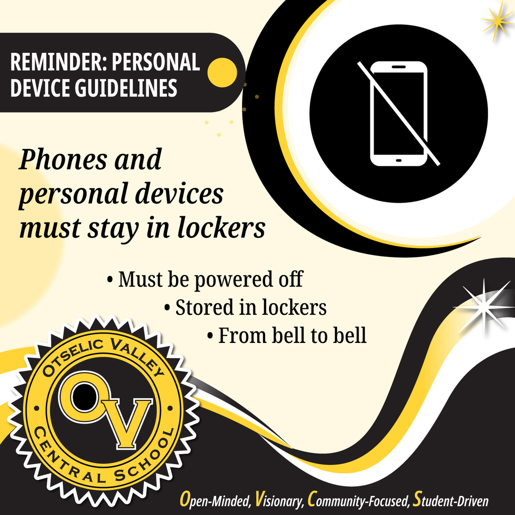 Reminder about Personal Internet Enabled Devices, Must be kept in lockers