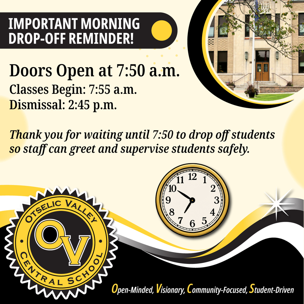 New Drop Off Times Reminder