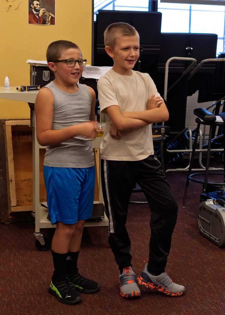 Students waiting their turn to try an instrument