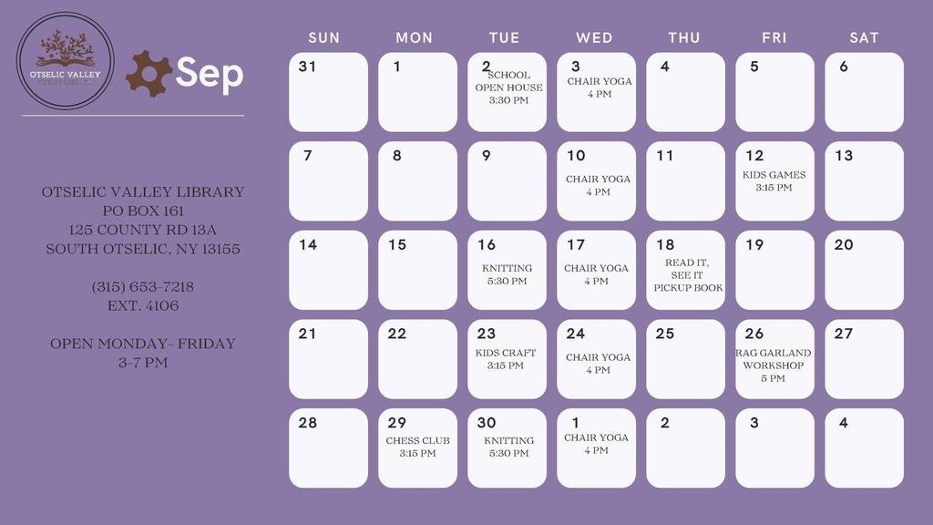 OV Library Calendar for September