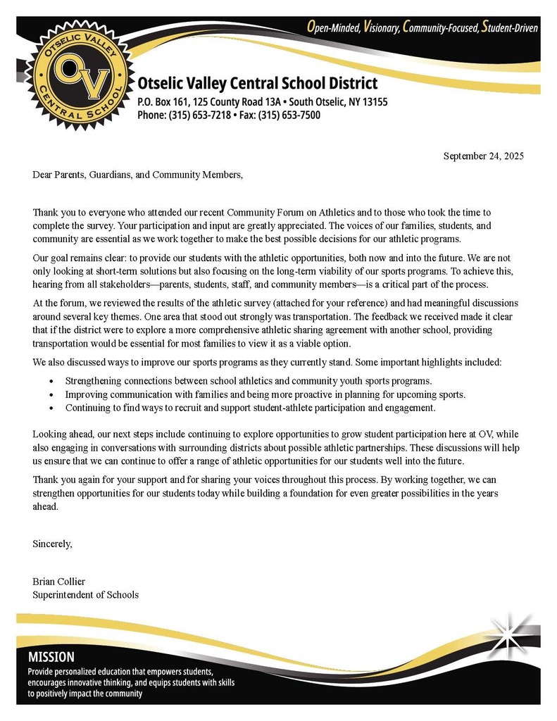 Community letter about Athletic survey recap