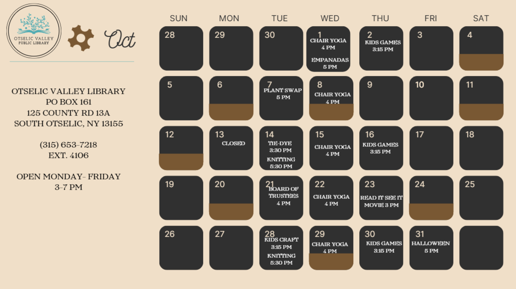 October Library Calendar