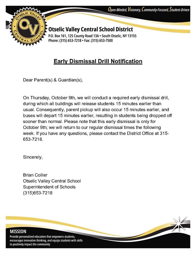 Parent letter about early dismissal