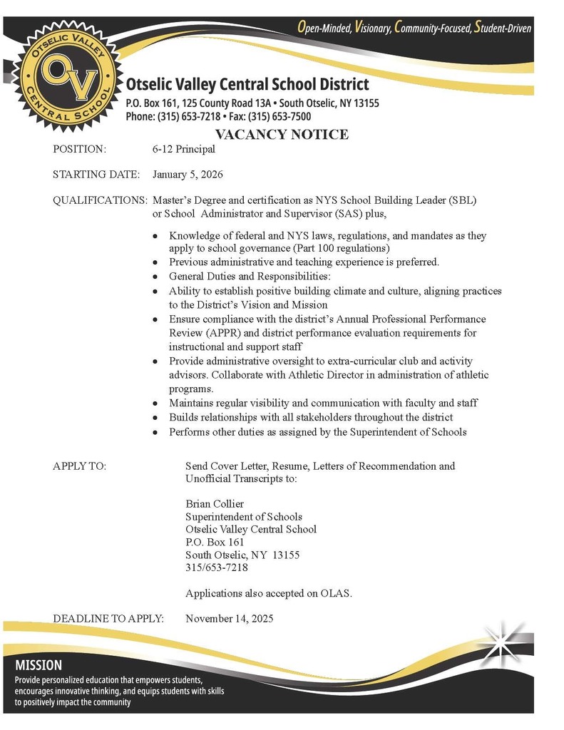 Hiring 6-12 principal information