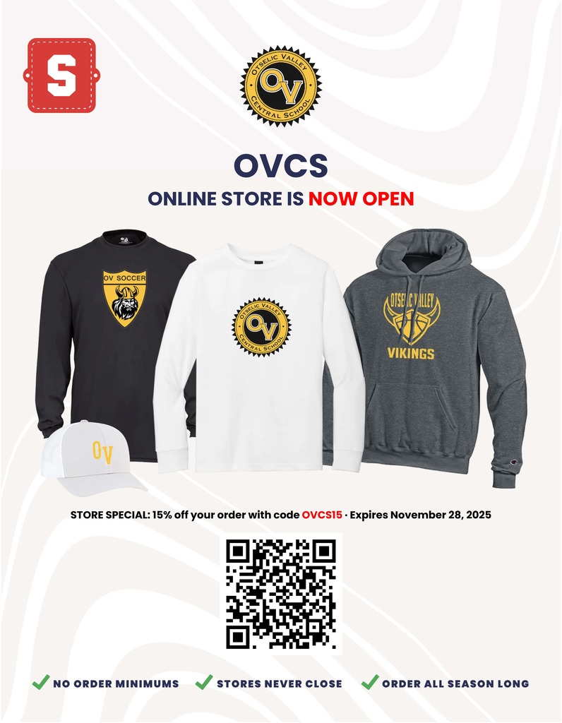 Theh OVCS Spirit Wear Store is open