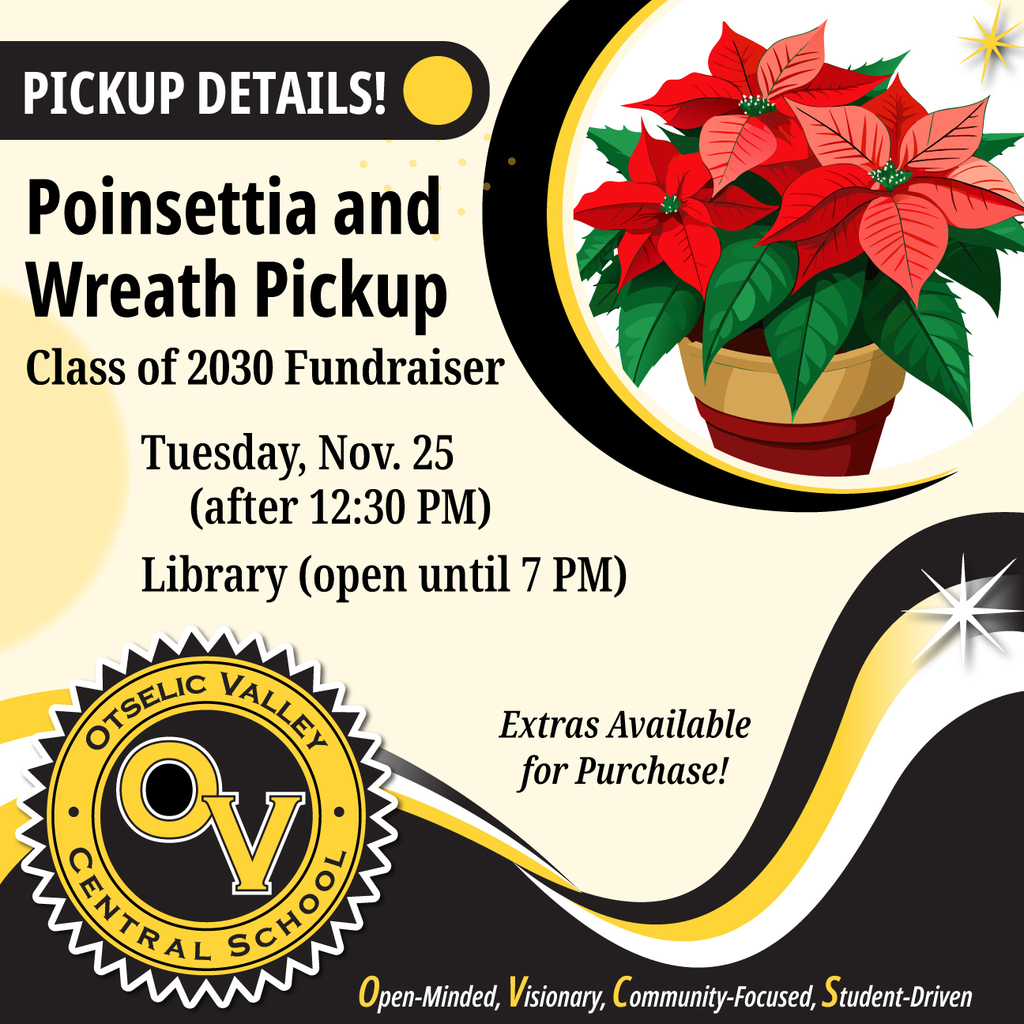 Poinsettia and Wreath pick up Tuesday November 25th after 12:30pm