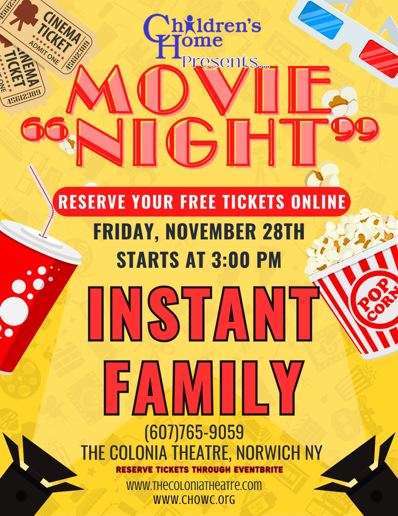 Free Screening Poster for Instant Family at the Colonia Theatre in Norwich on Friday, November 28th at 3PM