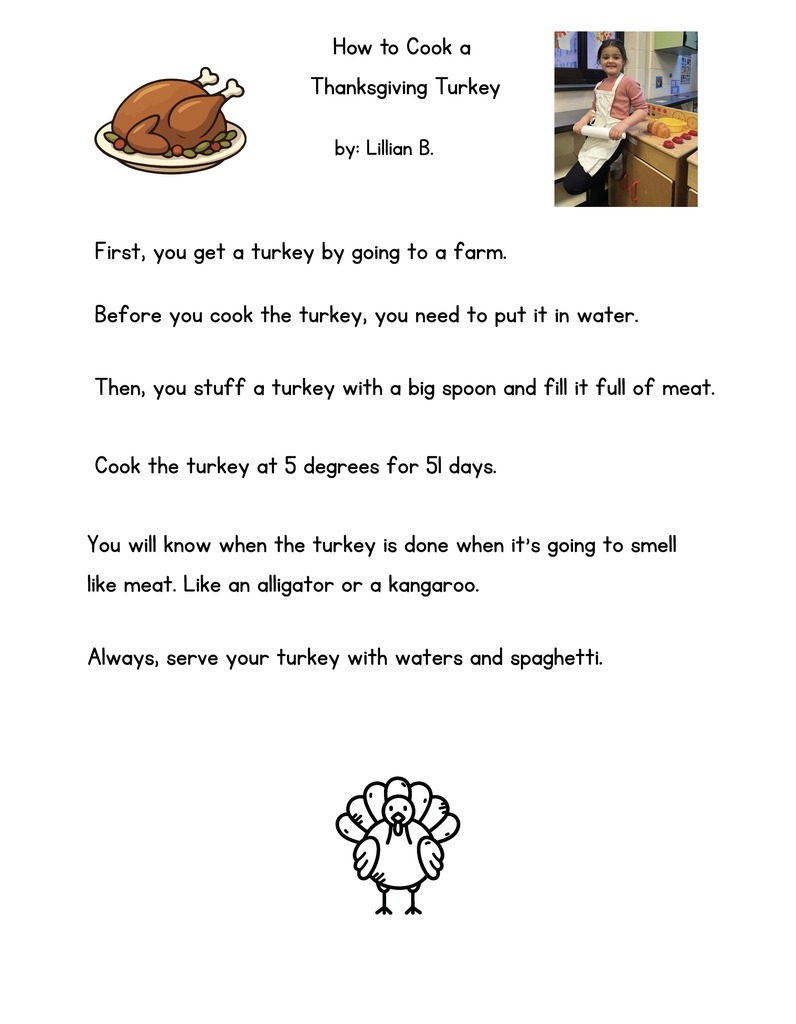 PreK How to Cook a Turkey Instructions