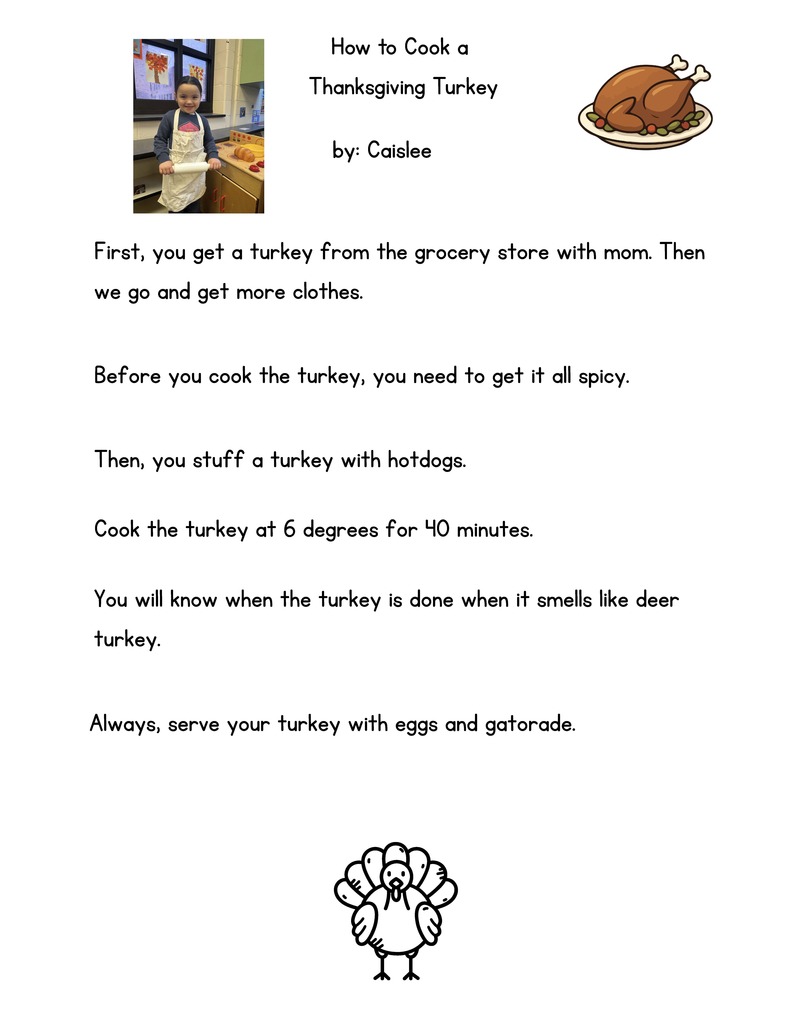 PreK How to Cook a Turkey Instructions
