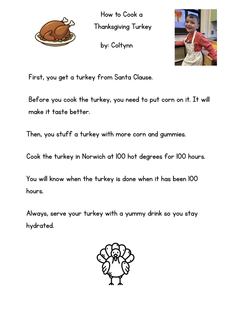 PreK How to Cook a Turkey Instructions