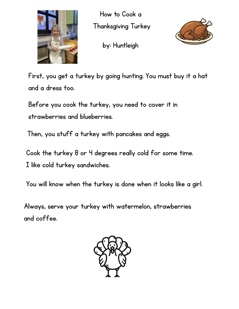 PreK How to Cook a Turkey Instructions