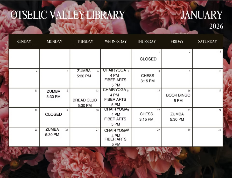 OV Library January calendar