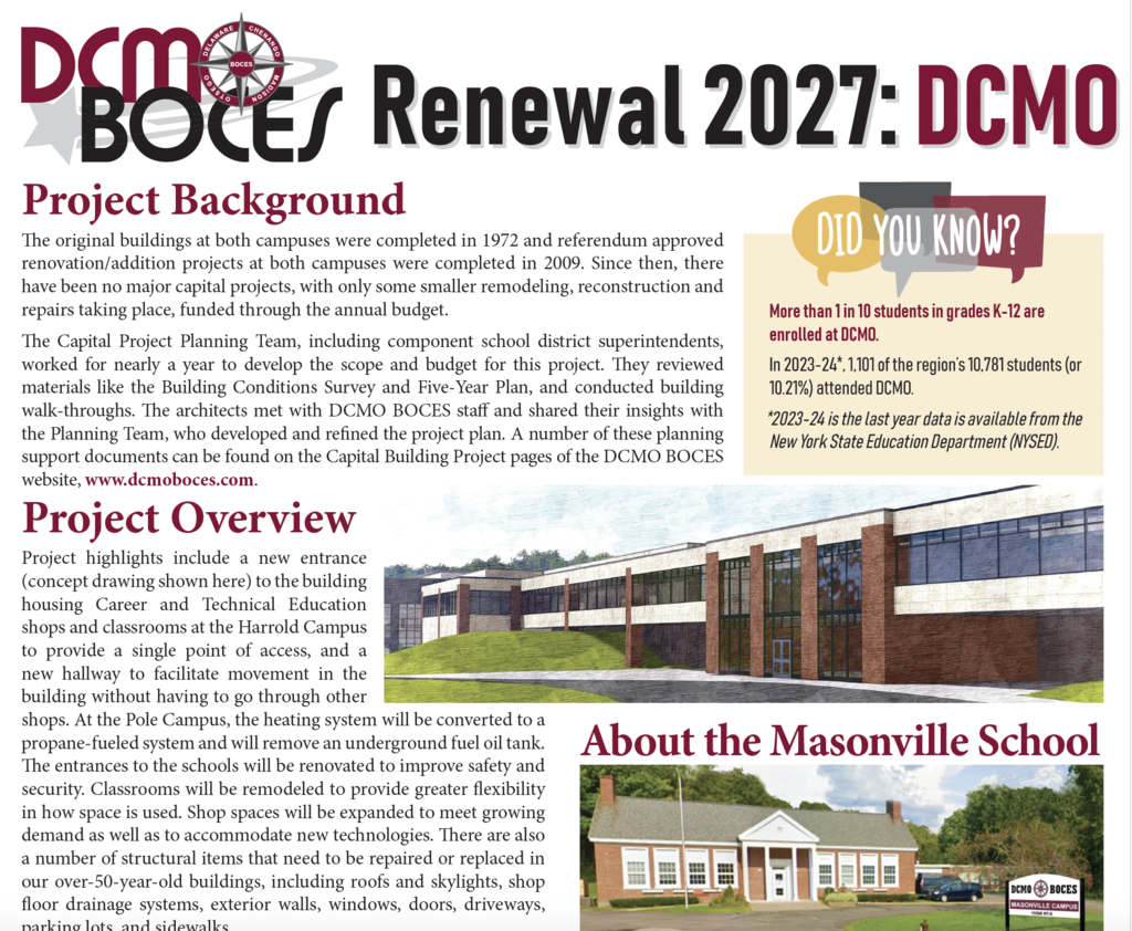 A graphic of a page in the DCMO BOCES Capital Project Newsletter